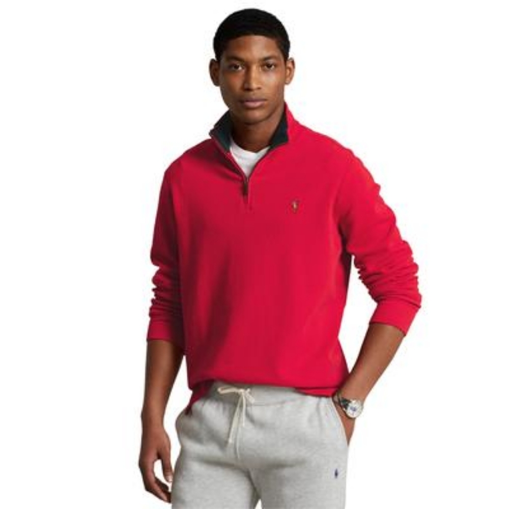 Men's Estate-Rib Quarter-Zip Pullover Top, Red, Size 2XL | Polo Ralph Lauren